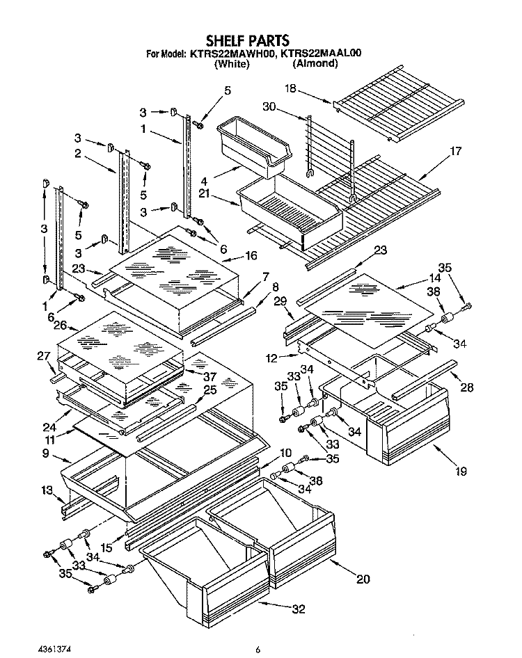SHELF, LIT/OPTIONAL Diagram and Parts List for KTRS22MAAL00  KitchenAid Refrigerator