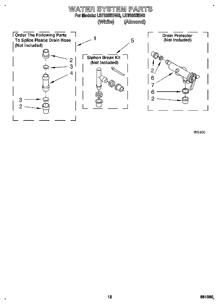 WATER SYSTEM Diagram and Parts List for LST9355BW0  Whirlpool Washer