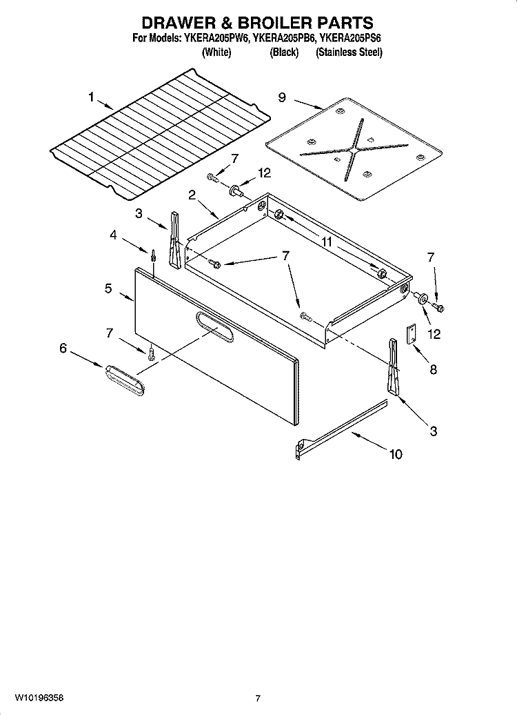 DRAWER & BROILER PARTS, OPTIONAL PARTS Diagram and Parts List for YKERA205PB6  KitchenAid Range