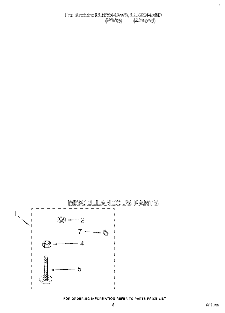 MISCELLANEOUS Diagram and Parts List for LLN8244AW0  Whirlpool Washer