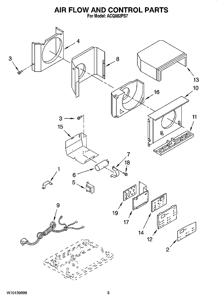 AIR FLOW AND CONTROL PARTS Diagram and Parts List for ACQ082PS7  Whirlpool Air Conditioner
