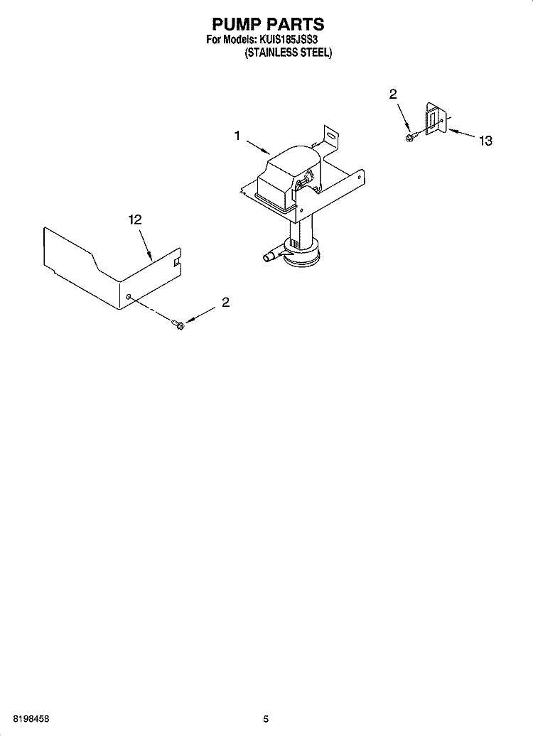 PUMP PARTS Diagram and Parts List for KUIS185JSS3  KitchenAid Ice Maker