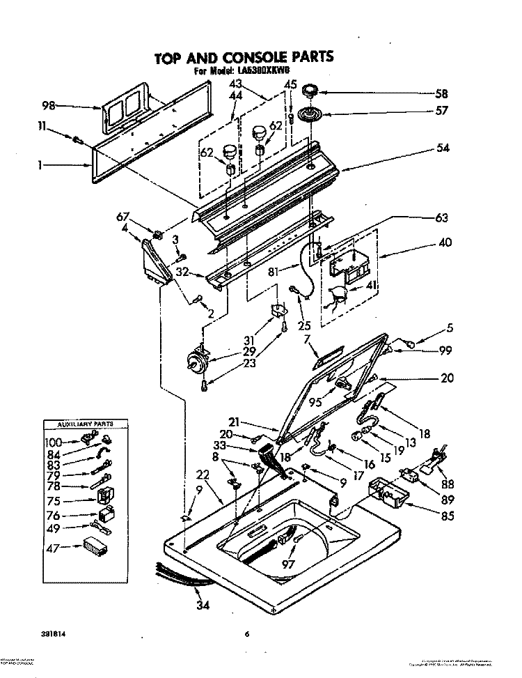 TOP AND CONSOLE Diagram and Parts List for LA5300XKW0  Whirlpool Washer