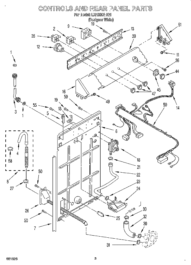 CONTROLS AND REAR PANEL Diagram and Parts List for LXR9200HQ1  Whirlpool Washer