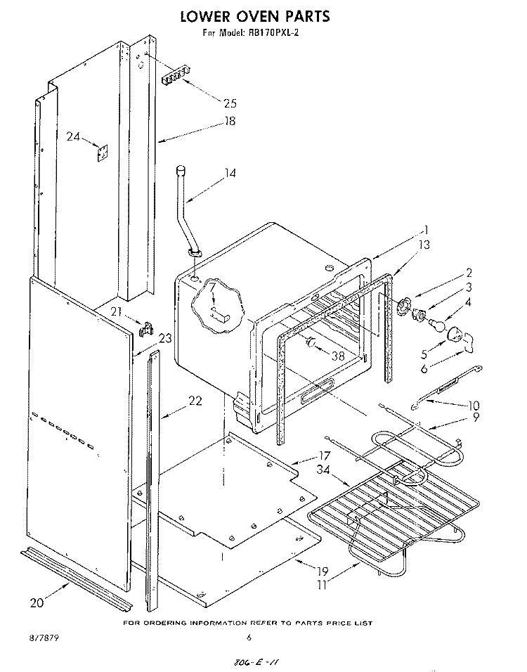 LOWER OVEN , LITERATURE AND OPTIONAL Diagram and Parts List for RB170PXL2  Whirlpool Wall Oven
