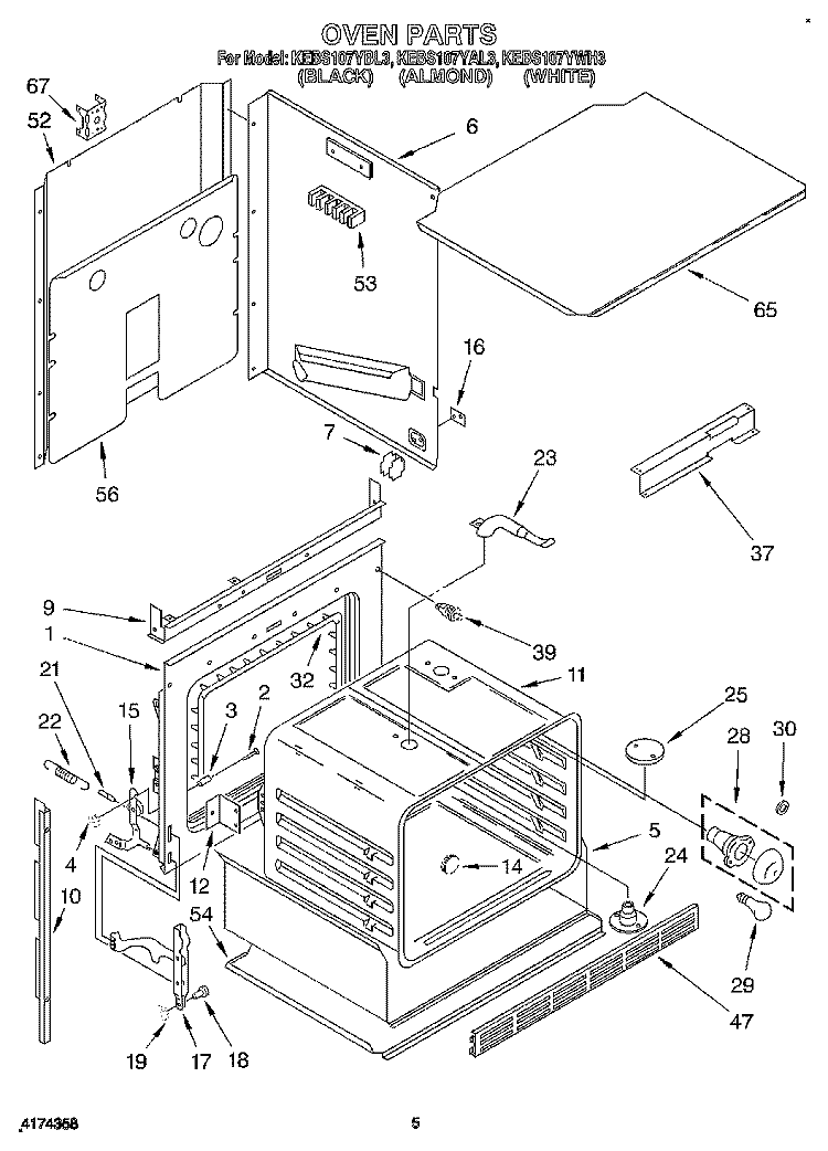 OVEN, LITERATURE Diagram and Parts List for KEBS107YBL3  KitchenAid Wall Oven