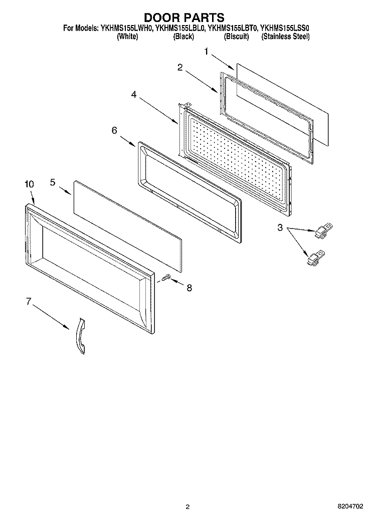 DOOR PARTS Diagram and Parts List for YKHMS155LBL0  KitchenAid Microwave