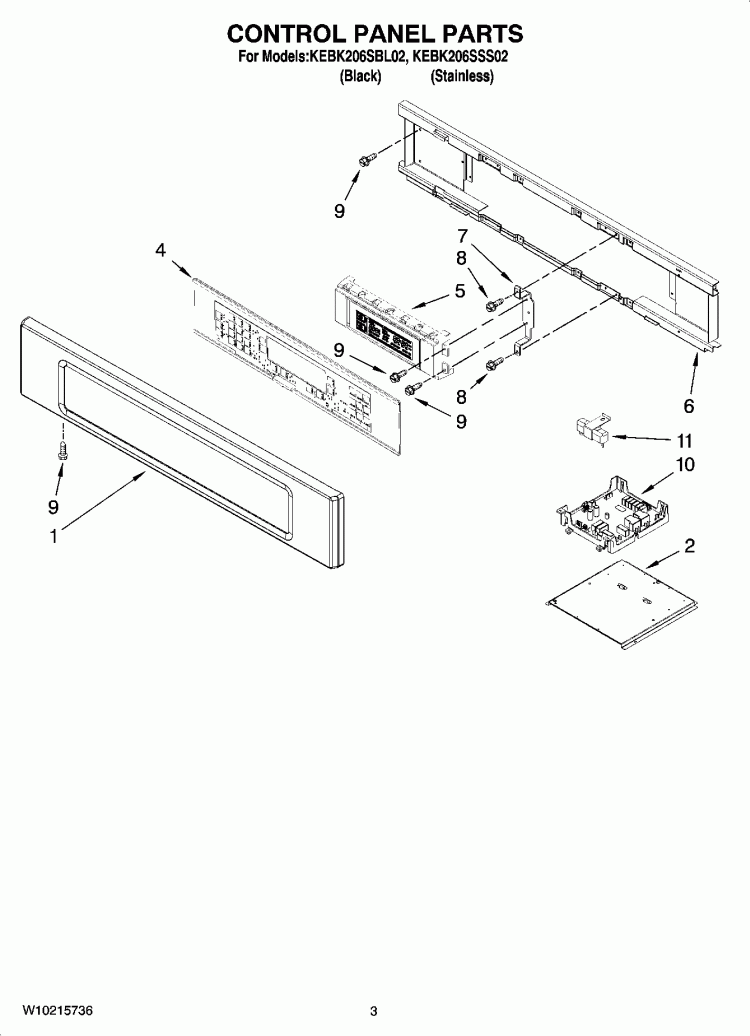 CONTROL PANEL PARTS Diagram and Parts List for KEBK206SBL02  KitchenAid Wall Oven