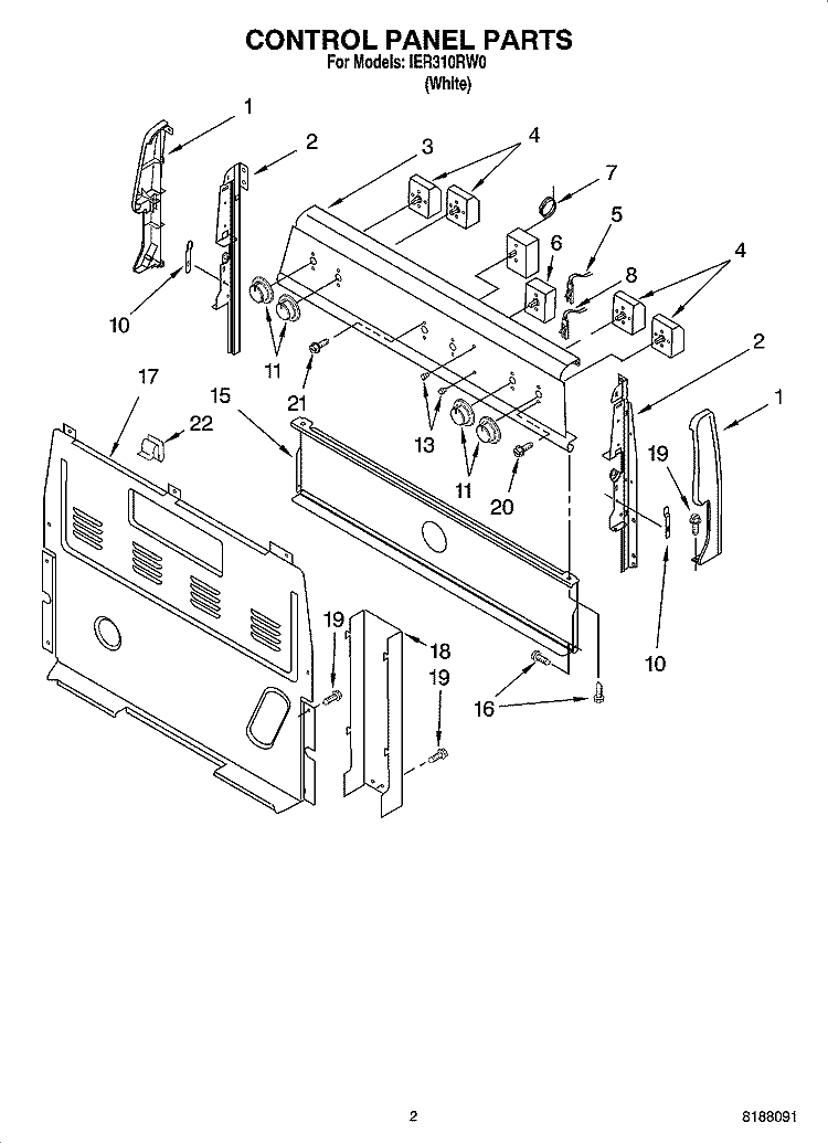 CONTROL PANEL PARTS Diagram and Parts List for IER310RW0  Inglis Range