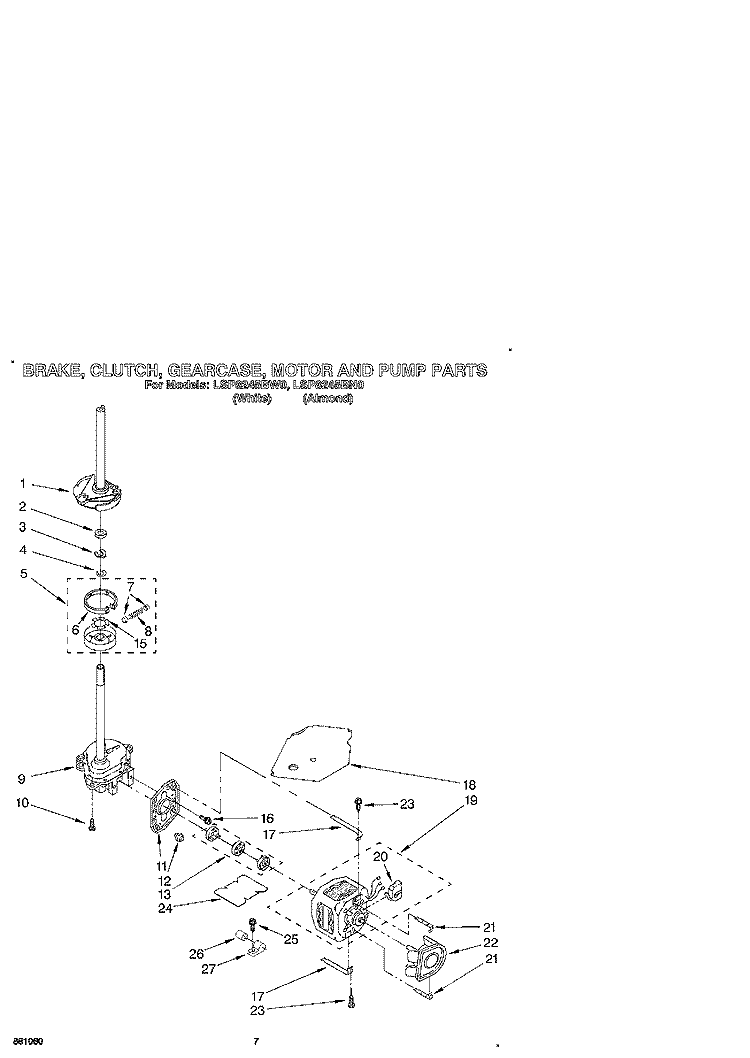 BRAKE, CLUTCH, GEARCASE, MOTOR & PUMP Diagram and Parts List for LSP8245BN0  Whirlpool Washer