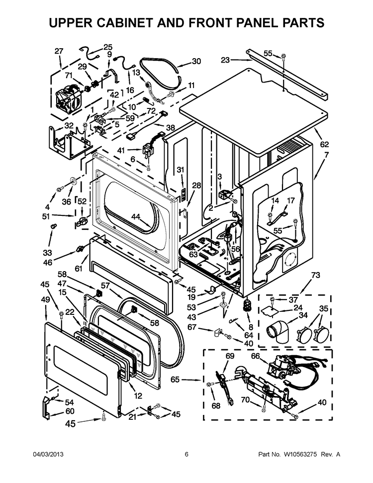 UPPER CABINET AND FRONT PANEL PARTS Diagram and Parts List for CSP2761TQ4  Whirlpool Dryer