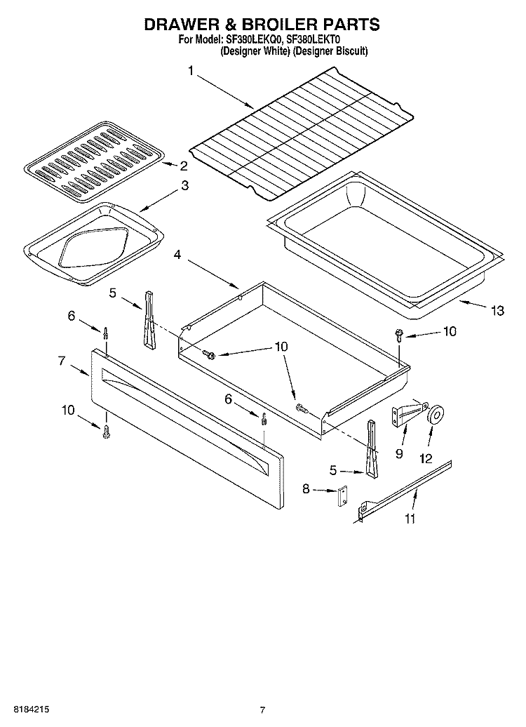 DRAWER AND BROILER Diagram and Parts List for SF380LEKQ0  Whirlpool Range
