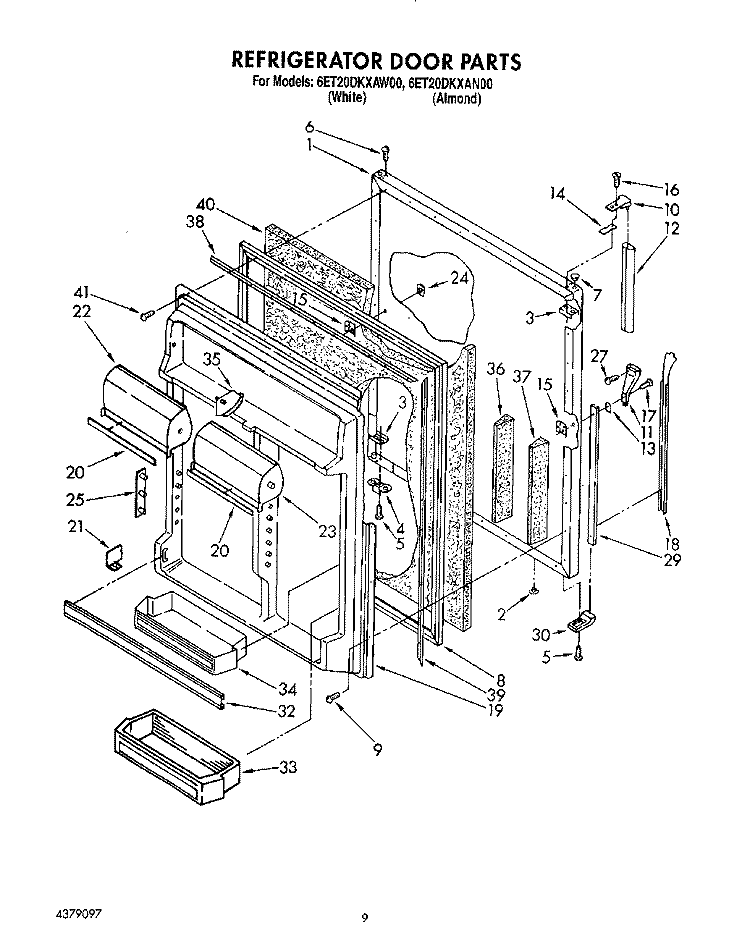 REFRIGERATOR DOOR Diagram and Parts List for 6ET20DKXAW00  Whirlpool Refrigerator