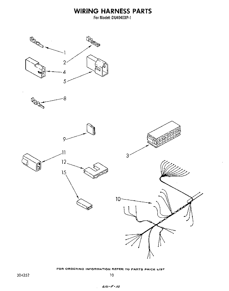WIRING HARNESS Diagram and Parts List for DU4040XP1  Whirlpool Dishwasher