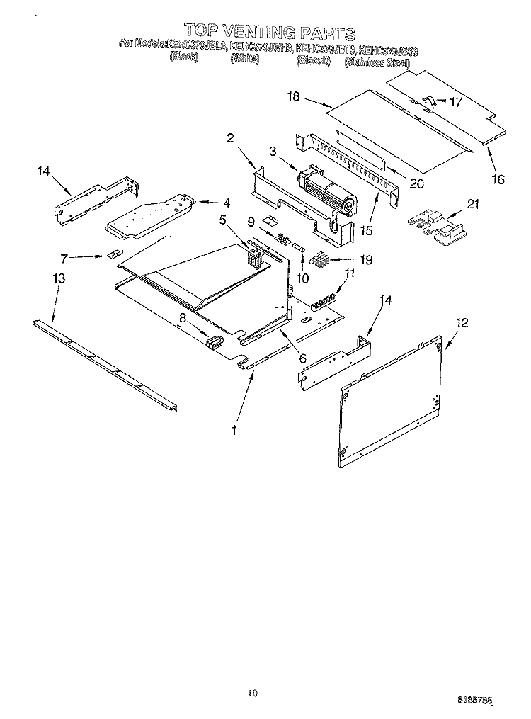TOP VENTING Diagram and Parts List for KEHC379JBL3  KitchenAid Microwave Oven Combo