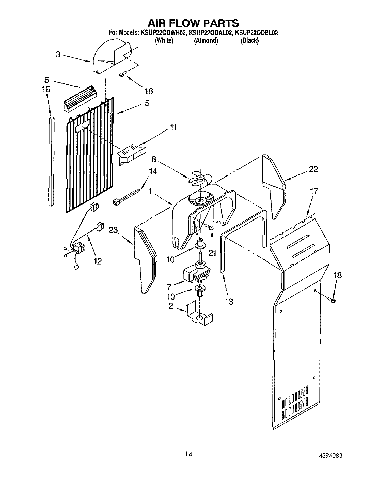AIR FLOW Diagram and Parts List for KSUP22QDBL02  KitchenAid Refrigerator