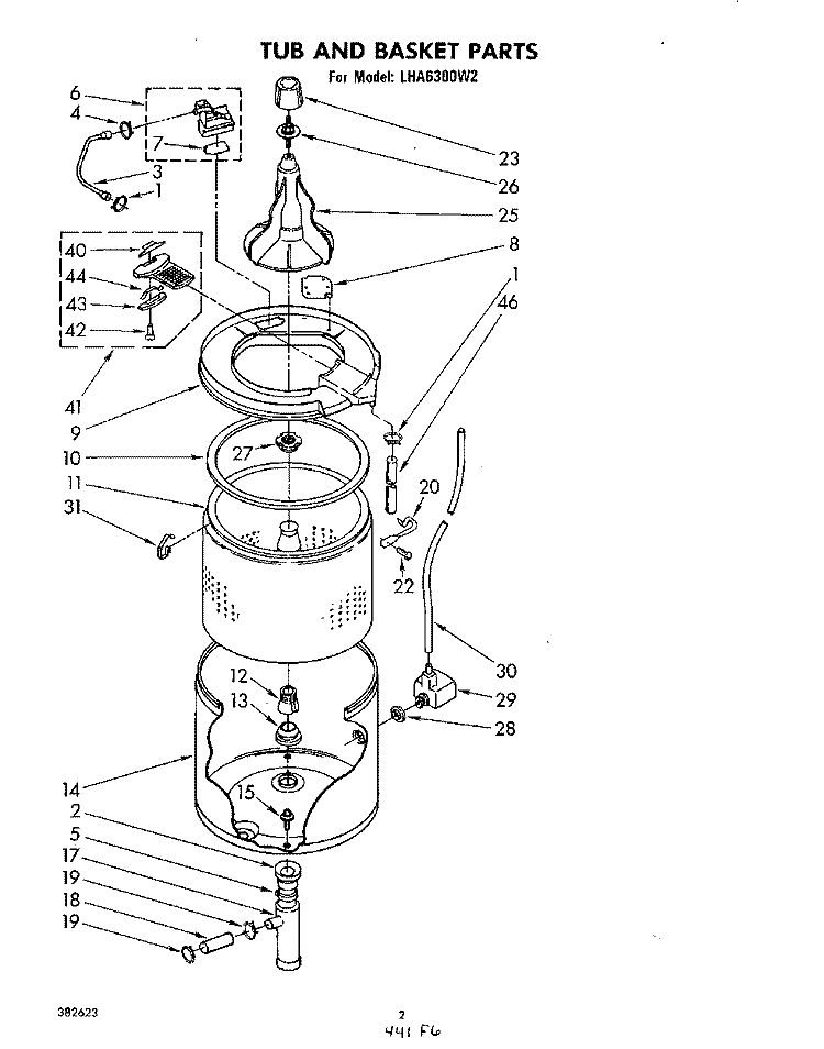 TUB AND BASKET Diagram and Parts List for LHA6300W2  Whirlpool Washer