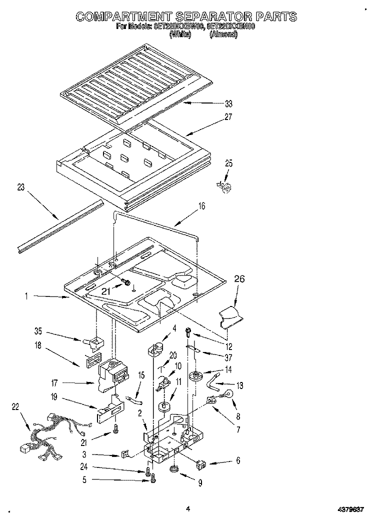 COMPARTMENT SEPARATOR Diagram and Parts List for 8ET22DKXBW00  Whirlpool Refrigerator