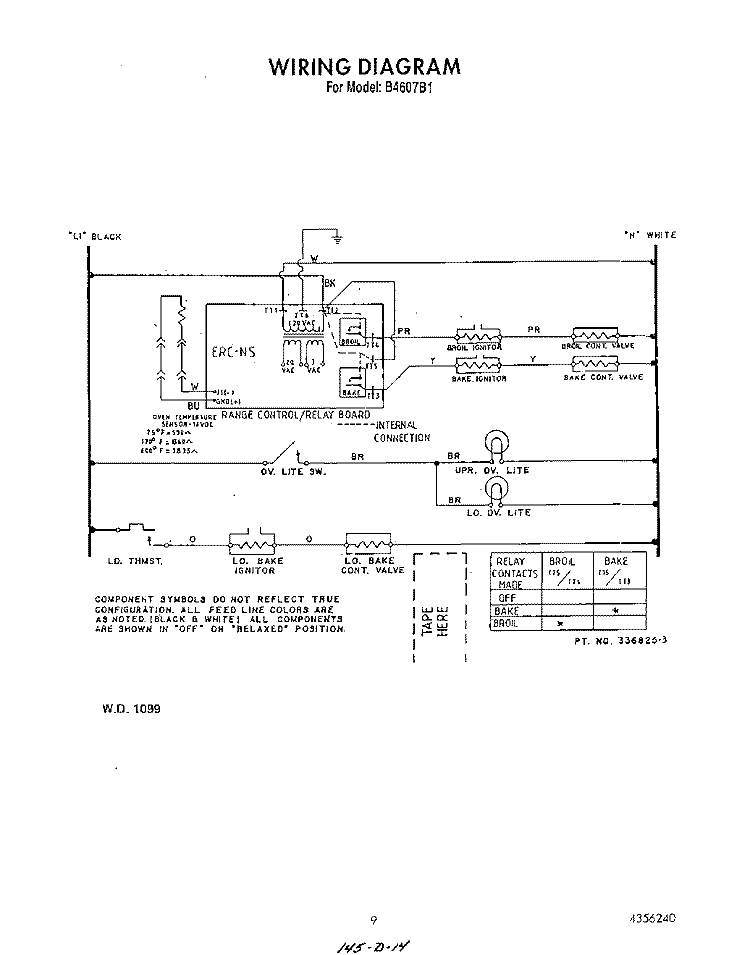 WIRING DIAGRAM Diagram and Parts List for B4607B1  Roper Range