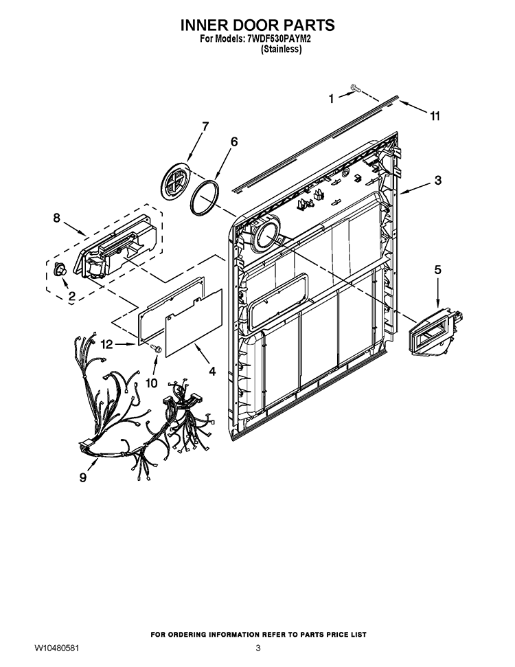 INNER DOOR PARTS Diagram and Parts List for 7WDF530PAYM2  Whirlpool Dishwasher