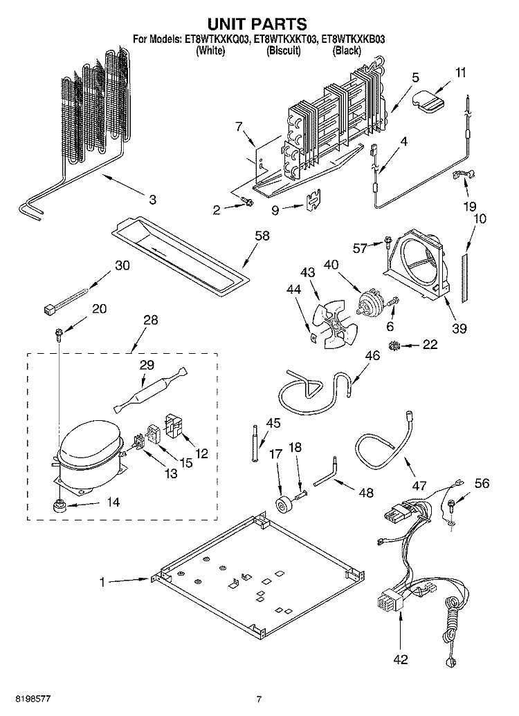 UNIT PARTS Diagram and Parts List for ET8WTKXKT03  Whirlpool Refrigerator