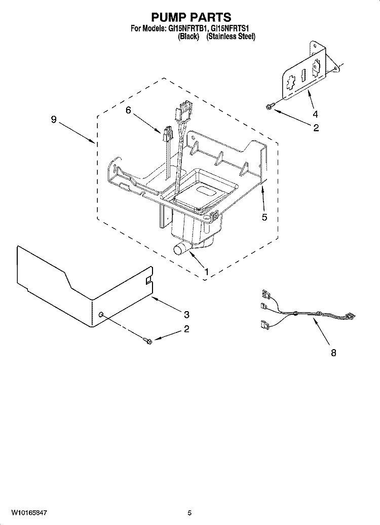 PUMP PARTS Diagram and Parts List for GI15NFRTB1  Whirlpool Ice Maker