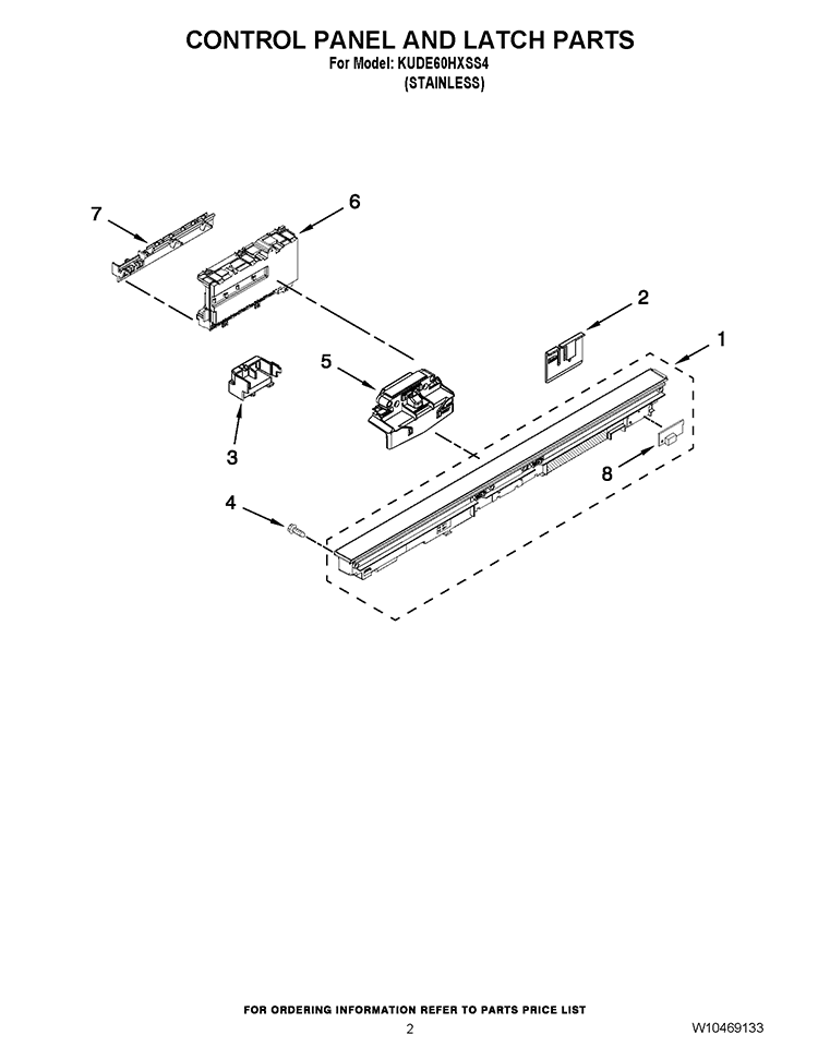 CONTROL PANEL AND LATCH PARTS Diagram and Parts List for KUDE60HXSS4  KitchenAid Dishwasher