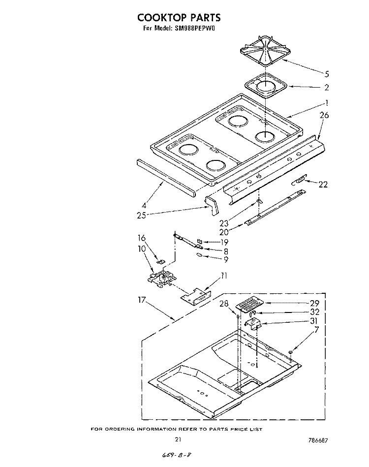 COOKTOP Diagram and Parts List for SM988PEPW0  Whirlpool Range