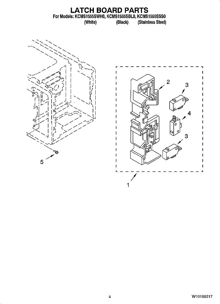 LATCH BOARD PARTS Diagram and Parts List for KCMS1555SBL0  KitchenAid Microwave