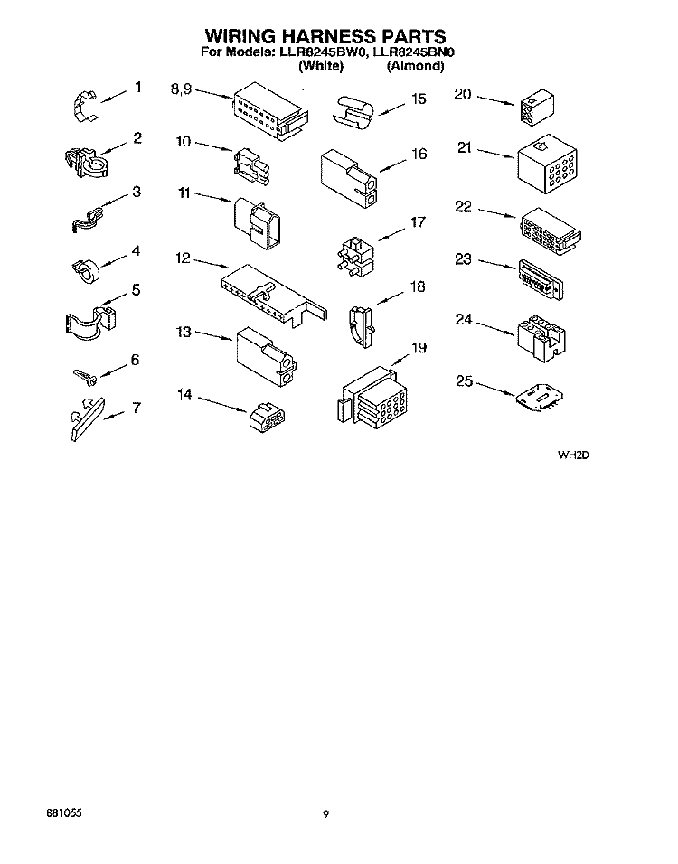 WIRING HARNESS Diagram and Parts List for LLR8245BW0  Whirlpool Washer