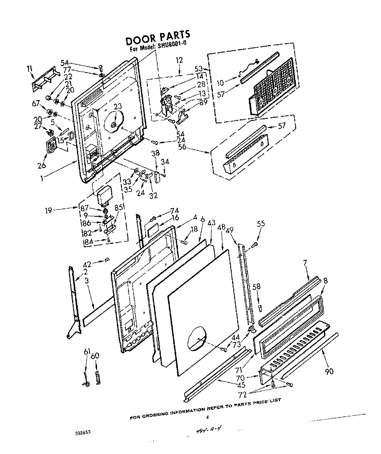 DOOR Diagram and Parts List for SHU80010  Whirlpool Dishwasher
