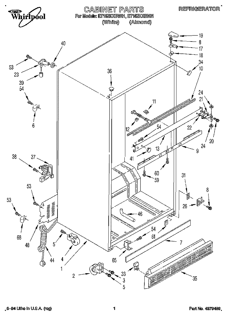 CABINET Diagram and Parts List for ET18ZKXBN01  Whirlpool Refrigerator