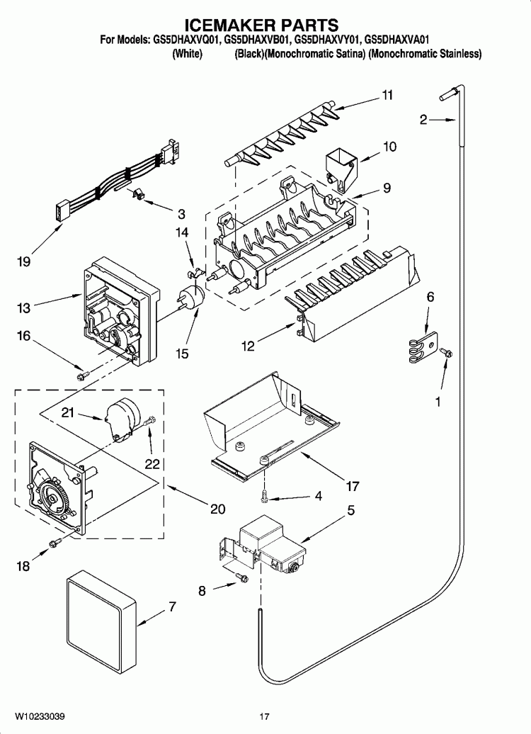 ICEMAKER PARTS Diagram and Parts List for GS5DHAXVB01  Whirlpool Refrigerator