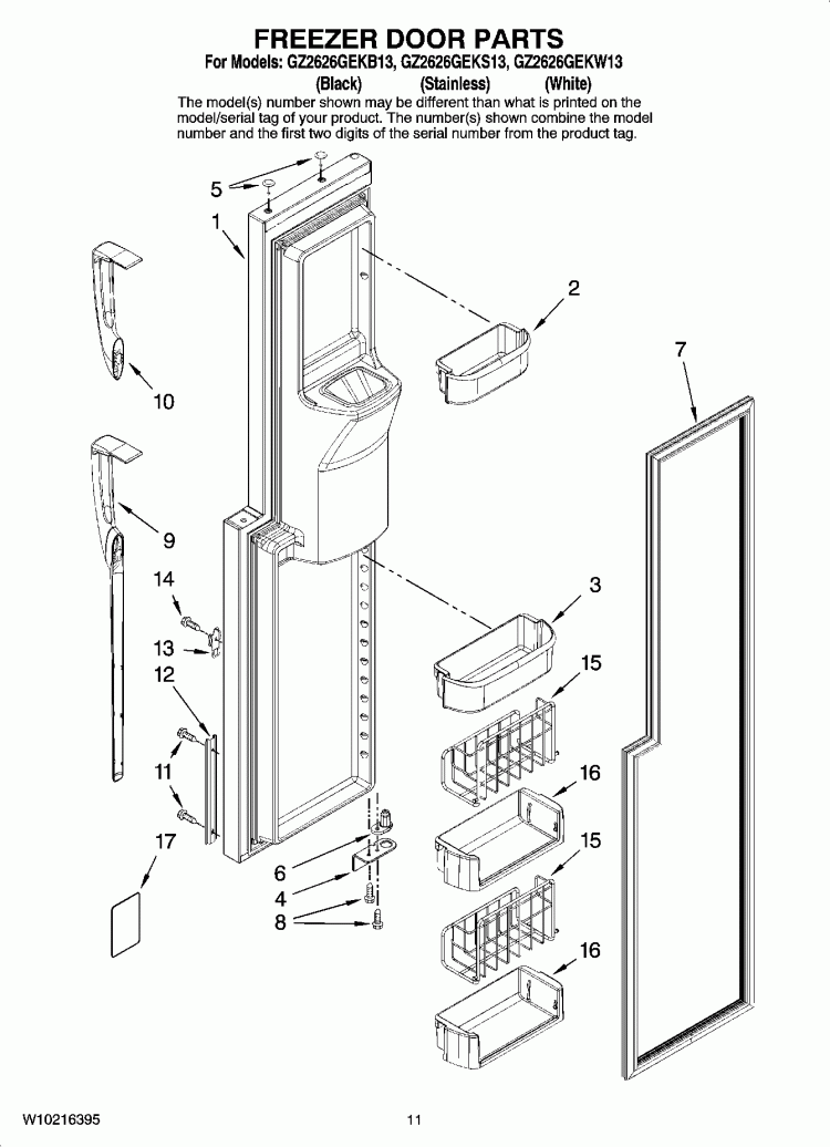 FREEZER DOOR PARTS Diagram and Parts List for GZ2626GEKB13  Maytag Refrigerator