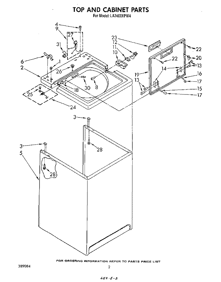 TOP AND CABINET, LITERATURE AND OPTIONAL Diagram and Parts List for LA3400XPW4  Whirlpool Washer