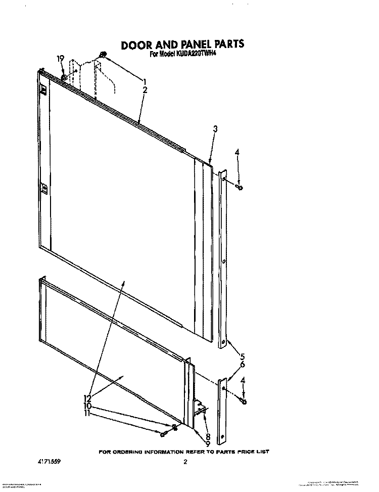 DOOR AND PANEL Diagram and Parts List for KUDA220TWH4  KitchenAid Dishwasher