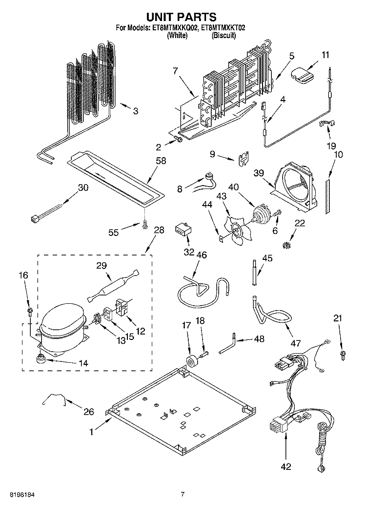 UNIT Diagram and Parts List for ET8MTMXKT02  Whirlpool Refrigerator