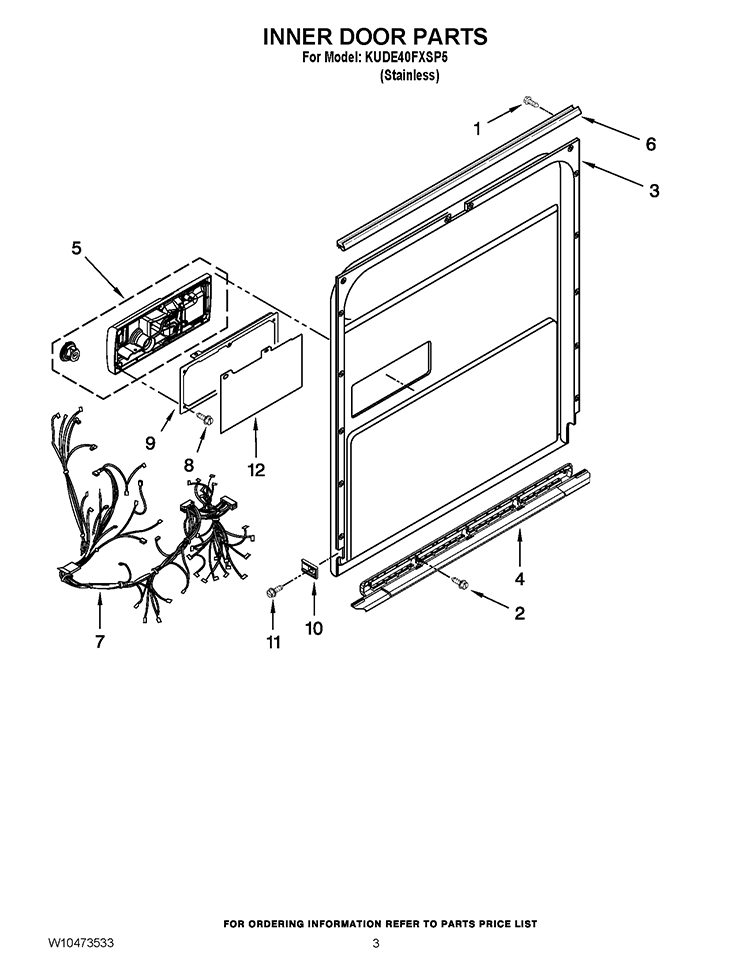 INNER DOOR PARTS Diagram and Parts List for KUDE40FXSP5  KitchenAid Dishwasher