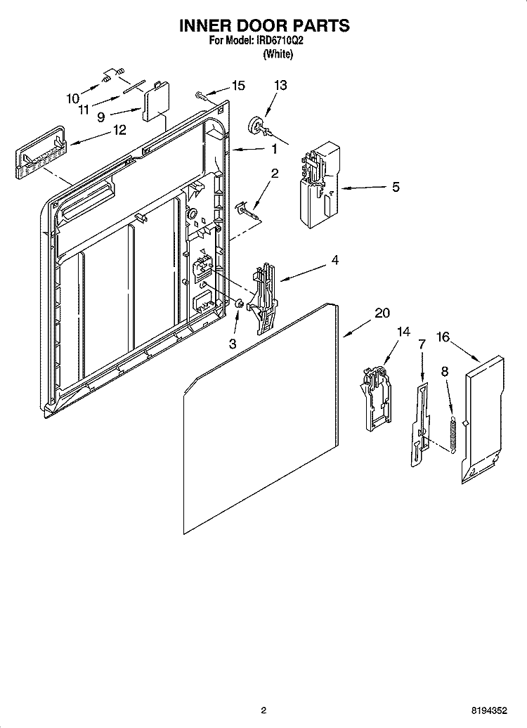 INNER DOOR PARTS Diagram and Parts List for IRD6710Q2  Inglis Dishwasher