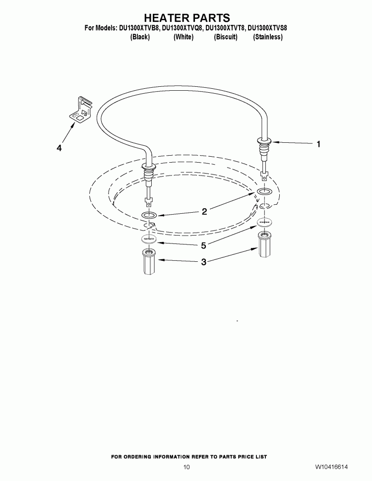 HEATER PARTS Diagram and Parts List for DU1300XTVB8  Whirlpool Dishwasher