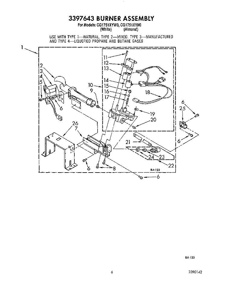 3397643 BURNER ASSEMBLY Diagram and Parts List for CG1751XYN0  Whirlpool Dryer