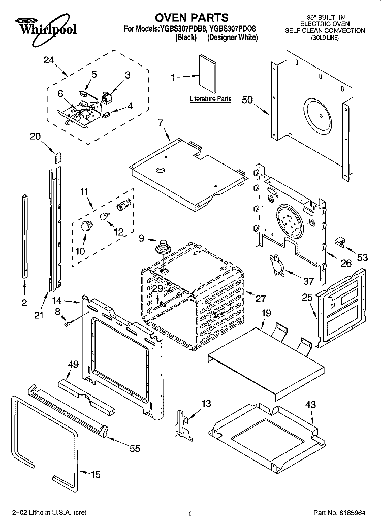 OVEN PARTS Diagram and Parts List for YGBS307PDB8  Whirlpool Wall Oven