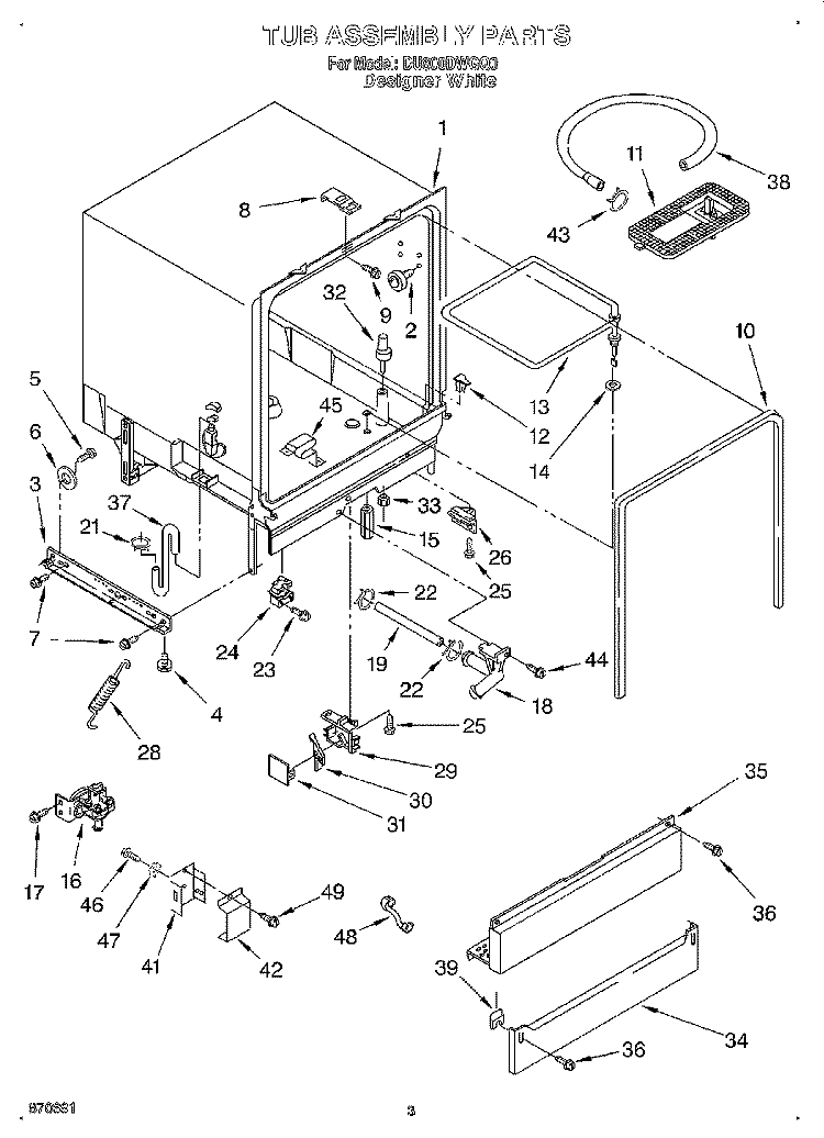 TUB ASSEMBLY Diagram and Parts List for DU800DWGQ0  Whirlpool Dishwasher