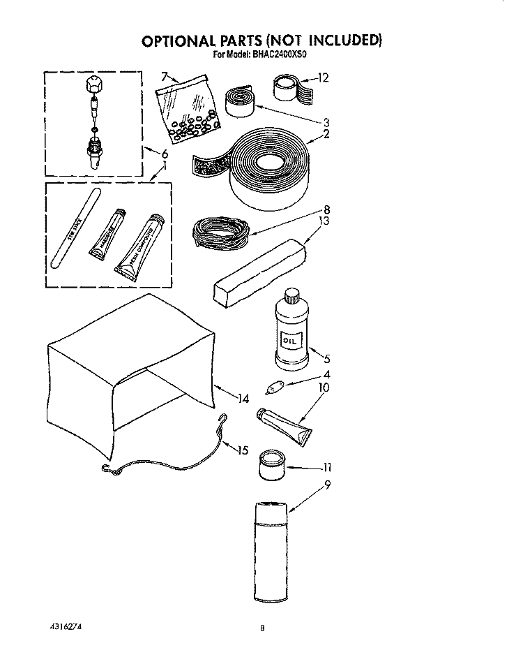 OPTIONAL Diagram and Parts List for BHAC2400XS0  Whirlpool Air Conditioner