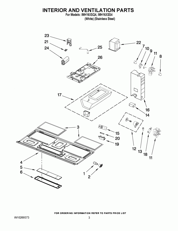 INTERIOR AND VENTILATION PARTS Diagram and Parts List for IMH16XSQ4  Whirlpool Microwave
