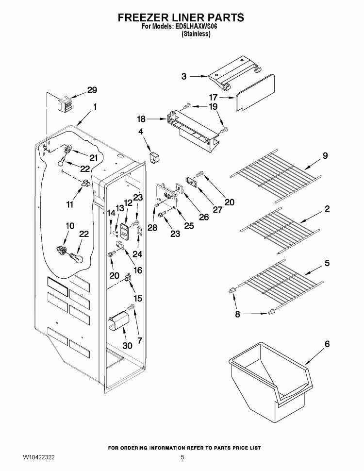 FREEZER LINER PARTS Diagram and Parts List for ED5LHAXWS06  Whirlpool Refrigerator