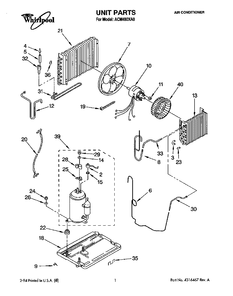 UNIT, LITERATURE Diagram and Parts List for ACM492XA0  Whirlpool Air Conditioner