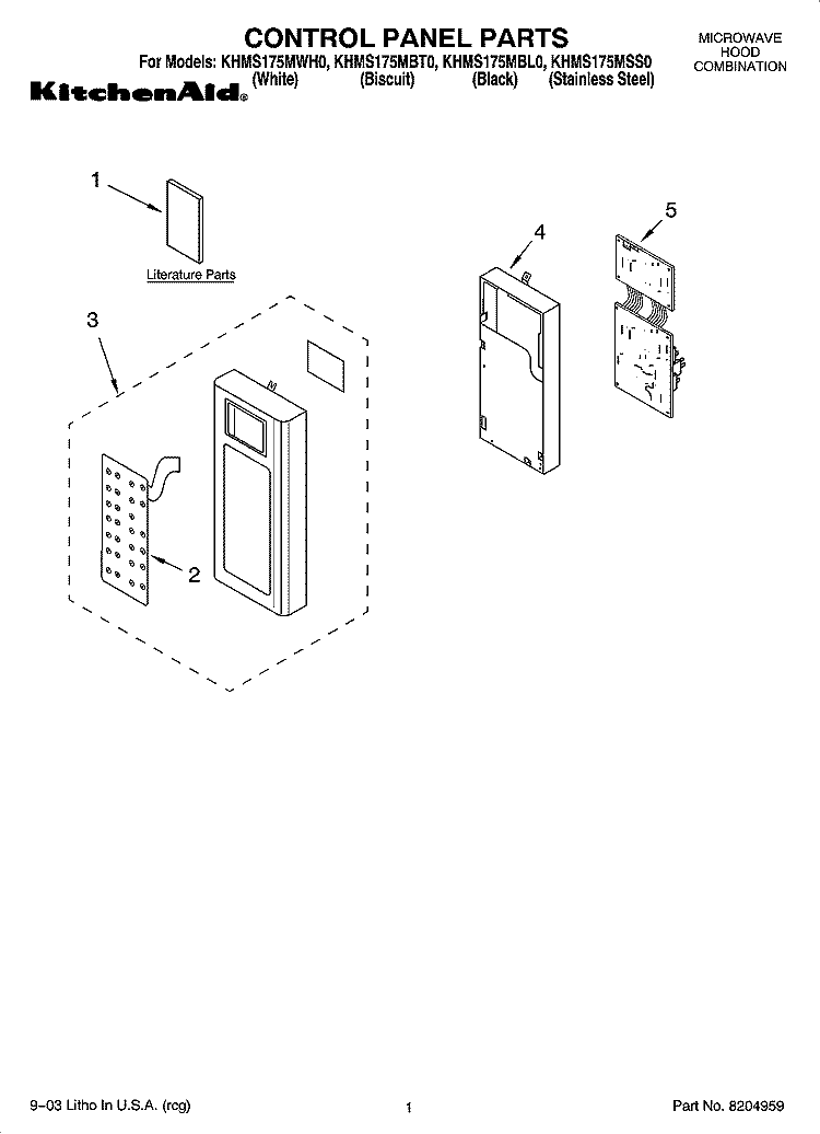 CONTROL PANEL PARTS Diagram and Parts List for KHMS175MWH0  KitchenAid Microwave