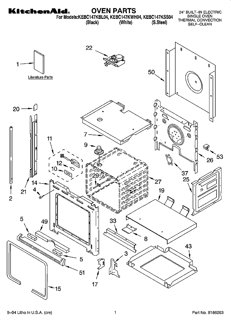 OVEN PARTS Diagram and Parts List for KEBC147KWH04  KitchenAid Range