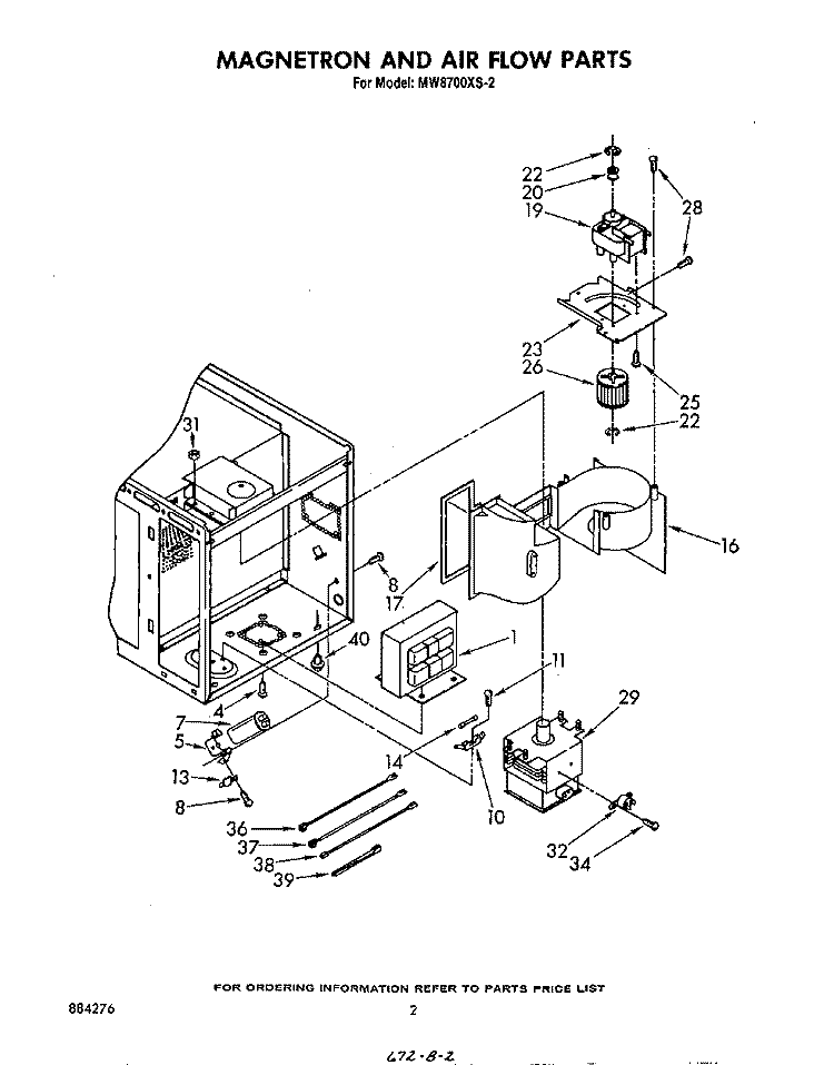 MAGNETRON AND AIRFLOW Diagram and Parts List for MW8700XS2  Whirlpool Microwave